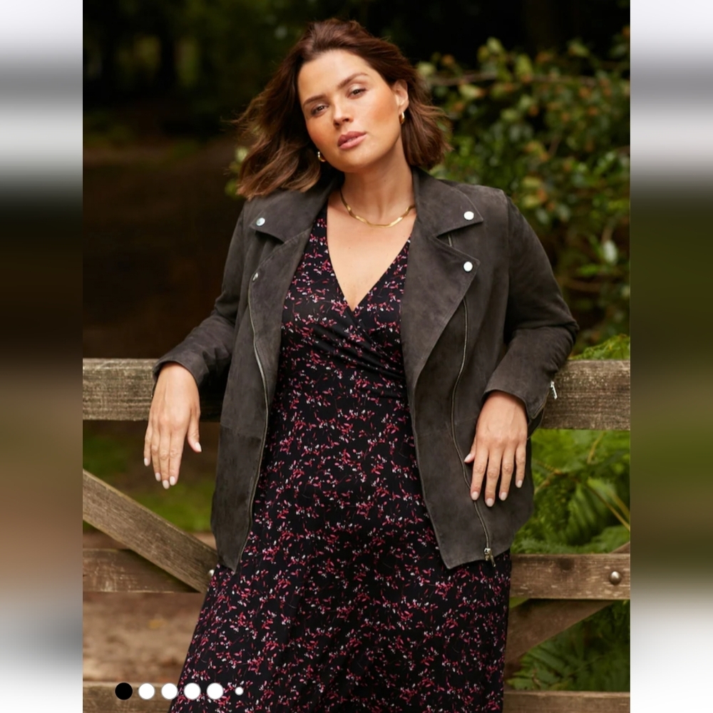 Real Suede Soft Charcoal Grey Biker Jacket, Plus Size 20, Brand: Live Unlimited